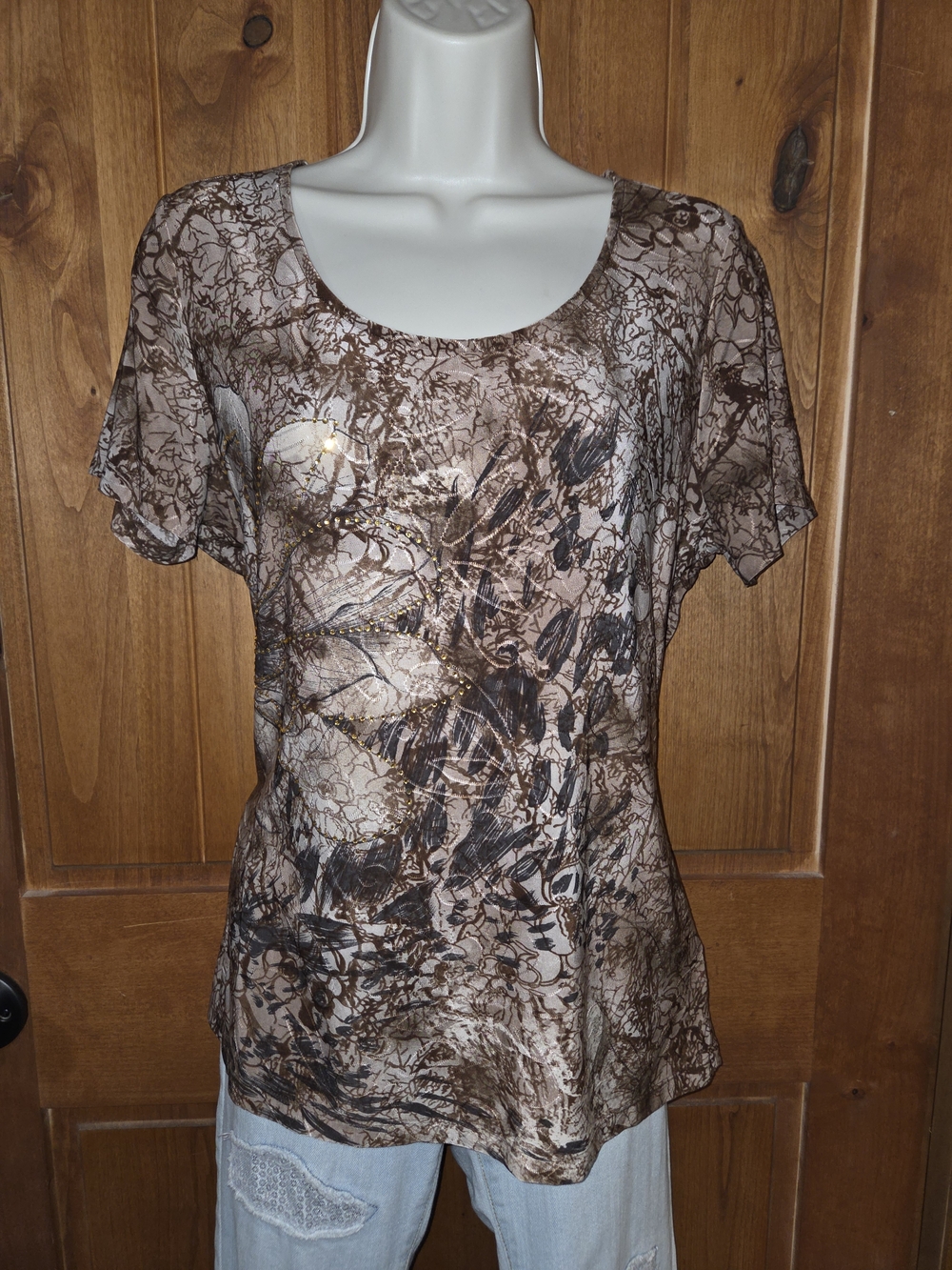 Laura Ashley Brown Marble-Print Short Sleeve‎ Blouse